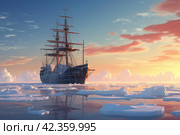 Majestic Ship cruising among sea ice. Generate ai. Стоковое AI-изображение, AI-художник Иван Рябоконь / Фотобанк Лори