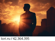 Shadowy Silhouette fbi agent warehouse facility. Generate Ai. Стоковое AI-изображение, AI-художник Иван Рябоконь / Фотобанк Лори
