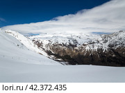 Panoramic view of the mount Elbrus from the mount Cheget. Стоковое фото, фотограф Юлия Белоусова / Фотобанк Лори