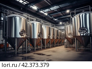 Boiler tanks in brewery factor. Стоковое AI-изображение, AI-художник Михаил Коханчиков / Фотобанк Лори