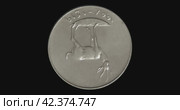 Аверс монеты ОАЭ 25 филсов на черном фоне. Бесшовная анимация. Obverse of United Arab Emirates coin 25 fils 1997, isolated in black background. Seamless animation in 4k resolution video. Стоковая анимация, аниматор Александр Кузнецов / Фотобанк Лори