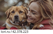 Woman hugging her dog. Стоковое AI-видео, аниматор Юрий Поздников / Фотобанк Лори