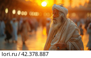 A pilgrim makes a religious journey to Mecca for rituals and prayers. Стоковое AI-изображение, AI-художник Юрий Поздников / Фотобанк Лори