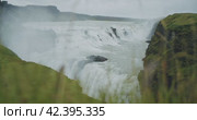 Amazing Gullfoss waterfall in Iceland located in the Golden circle. Стоковое видео, видеограф Igor Tichonow / Фотобанк Лори