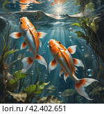 Beautiful koi fish. Стоковое AI-изображение, AI-художник RamA / Фотобанк Лори