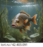 Fish among algae. Стоковое AI-изображение, AI-художник RamA / Фотобанк Лори