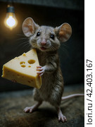 Mouse with a piece of cheese. Стоковое AI-изображение, AI-художник RamA / Фотобанк Лори
