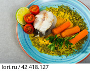 Recipe of steamed merluccius with vegetable pate. Стоковое фото, фотограф Яков Филимонов / Фотобанк Лори