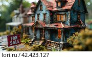 Продается старый дом. Табличка "FOR SALE" Стоковое AI-изображение, AI-художник Щеголева Ольга / Фотобанк Лори