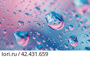 Colored abstractions created by backlit water droplets on glass magnified with bokeh isolated pastel background. Copy space. Calming Rhythms. Стоковое AI-изображение, AI-художник Ярославский Максим / Фотобанк Лори