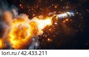 Spacecraft Propulsion Burst in Outer Space. Стоковое AI-изображение, AI-художник Кирилл Черезов / Фотобанк Лори