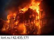 Uncontrolled Building fire closeup. Generate Ai. Стоковое AI-изображение, AI-художник Иван Рябоконь / Фотобанк Лори