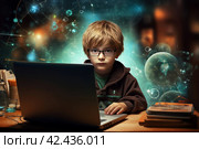Resourceful Computer kid blogger. Generate Ai. Стоковое AI-изображение, AI-художник Иван Рябоконь / Фотобанк Лори