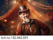 Weathered Circus tent arena performer old man. Generate Ai. Стоковое AI-изображение, AI-художник Иван Рябоконь / Фотобанк Лори