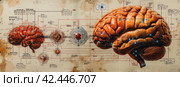 The Synaptic Code of the Brain: An Engineering Sketch with Technological Designations of the Structure. Стоковое AI-изображение, AI-художник Юрий Поздников / Фотобанк Лори