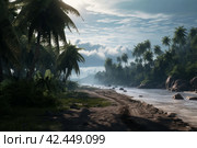 Coastal plank road tropical. Generate Ai. Стоковое AI-изображение, AI-художник Иван Рябоконь / Фотобанк Лори