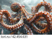 Octopus in the sea. ,    Generative AI. Стоковое AI-изображение, AI-художник Анна Кривицкая / Фотобанк Лори
