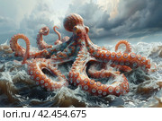 Octopus in the sea. ,    Generative AI. Стоковое AI-изображение, AI-художник Анна Кривицкая / Фотобанк Лори