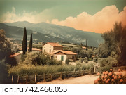 Retro italian landscape view. Generate Ai. Стоковое AI-изображение, AI-художник Иван Рябоконь / Фотобанк Лори