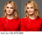 Female face before and after retouch. Стоковое фото, фотограф Андрей Аркуша / Фотобанк Лори