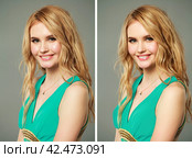 Female face before and after retouch. Стоковое фото, фотограф Андрей Аркуша / Фотобанк Лори