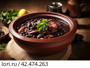 Feijoada brazilian food meat beans. Generate Ai. Стоковое AI-изображение, AI-художник Иван Рябоконь / Фотобанк Лори