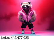 Fashion pink raccoon party. Generate Ai. Стоковое AI-изображение, AI-художник Иван Рябоконь / Фотобанк Лори