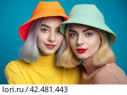 Women hats colorful. Generate AI. Стоковое AI-изображение, AI-художник Иван Рябоконь / Фотобанк Лори
