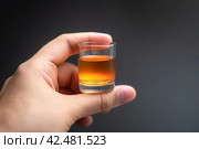 Hand holding liquor shot. Generate ai. Стоковое AI-изображение, AI-художник Иван Рябоконь / Фотобанк Лори