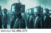 Uniformity Concept with Television Head Crowd. Стоковое AI-изображение, AI-художник Кирилл Черезов / Фотобанк Лори