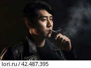 Handsome Korean man smoking. Generate ai. Стоковое AI-изображение, AI-художник Иван Рябоконь / Фотобанк Лори