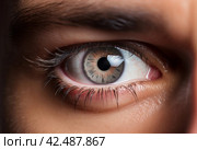Man holding contact lens closeup of eye. Generate Ai. Стоковое AI-изображение, AI-художник Иван Рябоконь / Фотобанк Лори