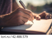 Closeup photo of writing man. Generate ai. Стоковое AI-изображение, AI-художник Иван Рябоконь / Фотобанк Лори