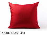 Red bright pillow isolated on white. Generate Ai. Стоковое AI-изображение, AI-художник Иван Рябоконь / Фотобанк Лори