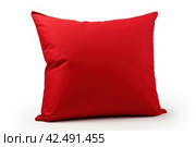 Red bright pillow isolated on white studio shot. Generate Ai. Стоковое AI-изображение, AI-художник Иван Рябоконь / Фотобанк Лори