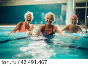 Senior woman active swim pool summer. Generate Ai. Стоковое AI-изображение, AI-художник Иван Рябоконь / Фотобанк Лори