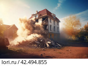 Old abandoned house demolition explosion. Generate Ai. Стоковое AI-изображение, AI-художник Иван Рябоконь / Фотобанк Лори