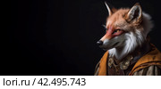 Anthropomorphic fox wearing noble orange robe banner. Generate ai. Стоковое AI-изображение, AI-художник Иван Рябоконь / Фотобанк Лори