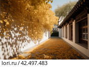 White wall wind chinese autumn. Generate Ai. Стоковое AI-изображение, AI-художник Иван Рябоконь / Фотобанк Лори