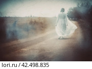 Ghostly transparent woman blurry road. Generate Ai. Стоковое AI-изображение, AI-художник Иван Рябоконь / Фотобанк Лори