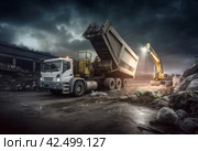 Garbage truck dumping. Generate Ai. Стоковое AI-изображение, AI-художник Иван Рябоконь / Фотобанк Лори