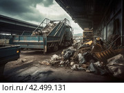 Garbage truck dumping dirty. Generate Ai. Стоковое AI-изображение, AI-художник Иван Рябоконь / Фотобанк Лори