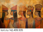 Old wall painted with Assyrian queens. Generate ai. Стоковое AI-изображение, AI-художник Иван Рябоконь / Фотобанк Лори