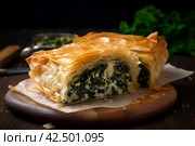 Spanakopita greek pastry. Generate Ai. Стоковое AI-изображение, AI-художник Иван Рябоконь / Фотобанк Лори