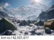 Mount everest base camp morning sun. Generate Ai. Стоковое AI-изображение, AI-художник Иван Рябоконь / Фотобанк Лори