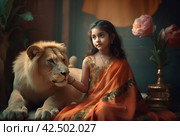 Indian small girl goddess. Generate ai. Стоковое AI-изображение, AI-художник Иван Рябоконь / Фотобанк Лори