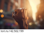 Raised fist blurry. Generate AI. Стоковое AI-изображение, AI-художник Иван Рябоконь / Фотобанк Лори