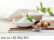 Sugar bowl scoop on kitchen table. Generate Ai. Стоковое AI-изображение, AI-художник Иван Рябоконь / Фотобанк Лори