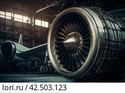 Aircraft turbo engine. Generate ai. Стоковое AI-изображение, AI-художник Иван Рябоконь / Фотобанк Лори