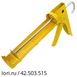 Ручной монтажный пистолет для клея на белом фоне. Silicone glue gun, isolated on white background. Стоковое фото, фотограф Татьяна Д / Фотобанк Лори